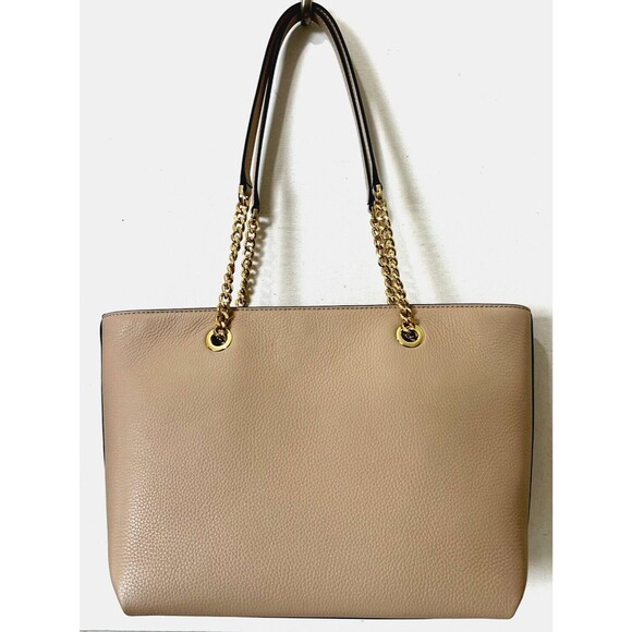 New Michael Kors Jet Set Medium Front Zip Chain Tote Leather Buff - Picture 4 of 6